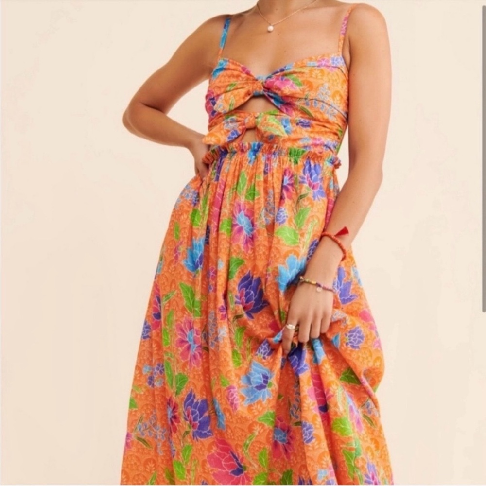 Charina Sartre Anissa Midi Colorful Floral Knot Front Dress